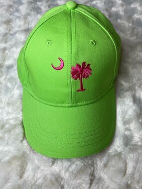 South Carolina Neon Green & Pink Embroidered Palmetto Tree & Crescent Moon Hat